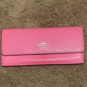 Coach Pink Saffiano Leather long Wallet